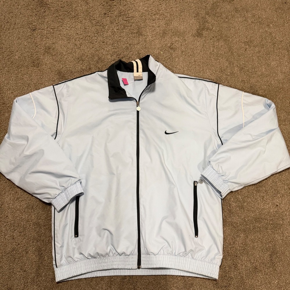 Mens Nike Track Jacket Full Zip Light Blue Embroidered Swoosh Athletic Size L